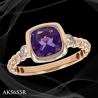 14 KARAT ROSE GOLD BEZEL SET CUSHION AMETHYST RING 14 KARAT ROSE GOLD BEZEL SET CUSHION AMETHYST RING