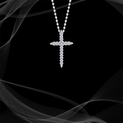 LAFONN STERLING SILVER CROSS PENDANT FEATURING .37 CTS OF SIMULATED DIAMONDS