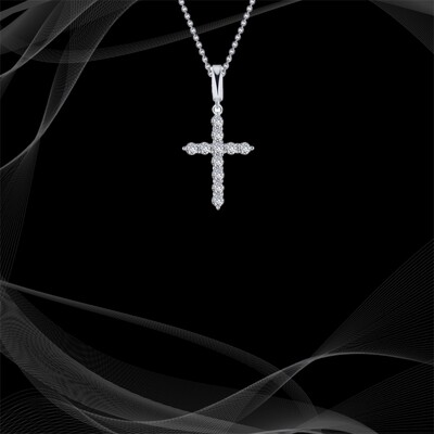 LAFONN STERLING SILVER CROSS PENDANT FEATURING .55 CTS OF SIMULATED DIAMONDS