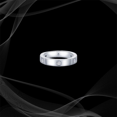 R0490-7 LAFONN STERLING SILVER BONDED WITH PLATINUM FASHION RING FEATURING 6 ROUND BRILLIANT CUT SIMULATED DIAMONDS TOTALING 0.30 CTS. SIZE 7