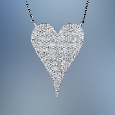 14KT WHITE GOLD DIAMOND HEART PENDANT FEATURING PAVÉ SET ROUND BRILLIANT CUT DIAMONDS TOTALING 0.83 CTS