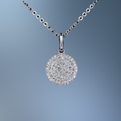 14KT WHITE GOLD DISC PENDANT FEATURING ROUND BRILLIANT CUT DIAMONDS TOTALING 0.23 CTS