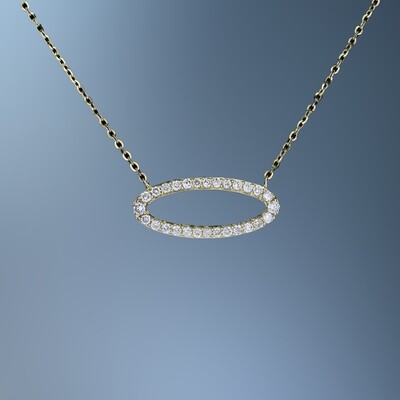 14KT YELLOW GOLD OVAL DIAMOND NECKLACE FEATURING 28 ROUND BRILLIANT CUT DIAMONDS TOTALING 0.22 CTS.