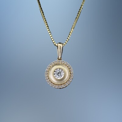 14KT YELLOW GOLD DIAMOND DISC PENDANT FEATURING 29 ROUND BRILLIANT CUT DIAMONDS TOTALING 0.20 CTS