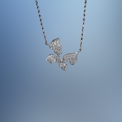 14KT WHITE GOLD BUTTERFLY PENDANT FEATURING 46 ROUND BRILLIANT CUT DIAMONDS TOTALING 0.26 CTS