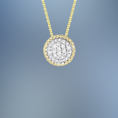 14KT YELLOW GOLD DIAMOND CIRCLE PENDANT FEATURING 28 ROUND BRILLIANT CUT DIAMONDS TOTALING 0.14 CTS