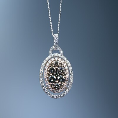 14KT ROSE & WHITE GOLD CHOCOLATE DIAMOND PENDANT FEATURING 78 ROUND BRILLIANT CUT DIAMONDS TOTALING 1.15 CTS