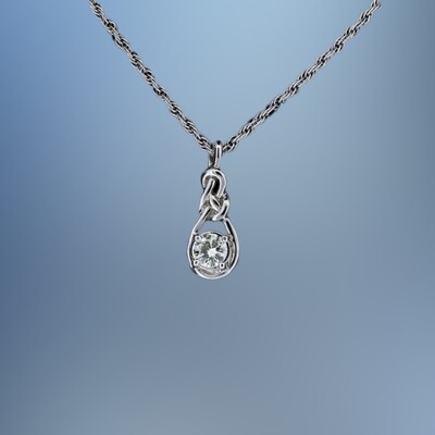 14KT WHITE GOLD DIAMOND LOVE KNOT PENDANT FEATURING 1 ROUND BRILLIANT CUT DIAMOND TOTALING 0.31 CTS