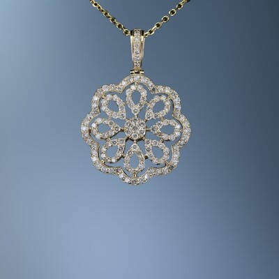 14KT YELLOW GOLD DIAMOND PENDANT FEATURING 134 ROUND BRILLIANT CUT DIAMONDS TOTALING 1.90 CTS