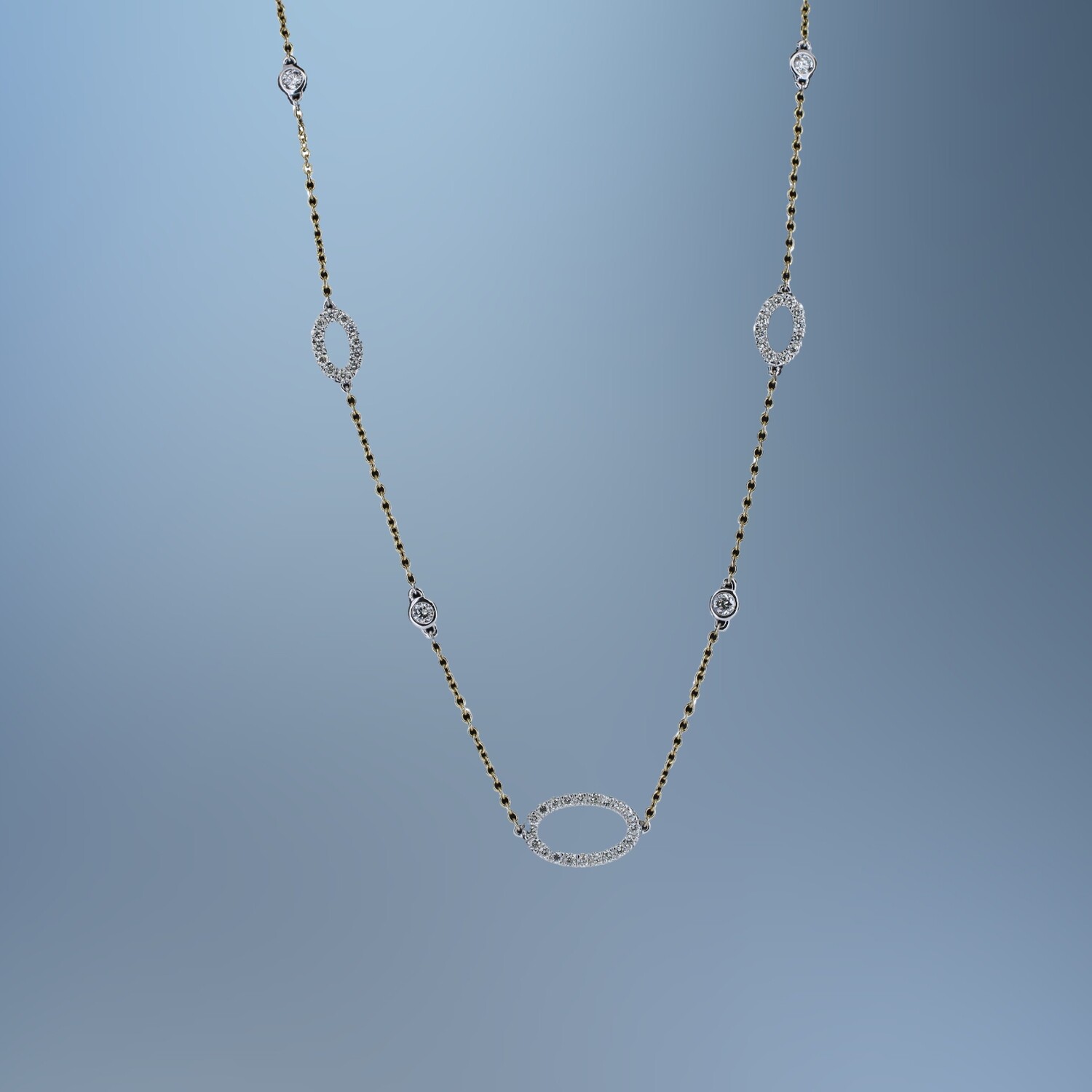 14KT 18" YELLOW GOLD DIAMOND NECKLACE FEATURING 1.64 CTS OF ROUND BRILLIANT DIAMONDS