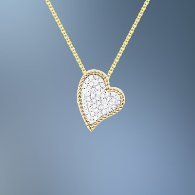14KT YELLOW GOLD DIAMOND HEART PENDANT FEATURING 47 ROUND BRILLIANT CUT DIAMONDS TOTALING 0.14 CTS