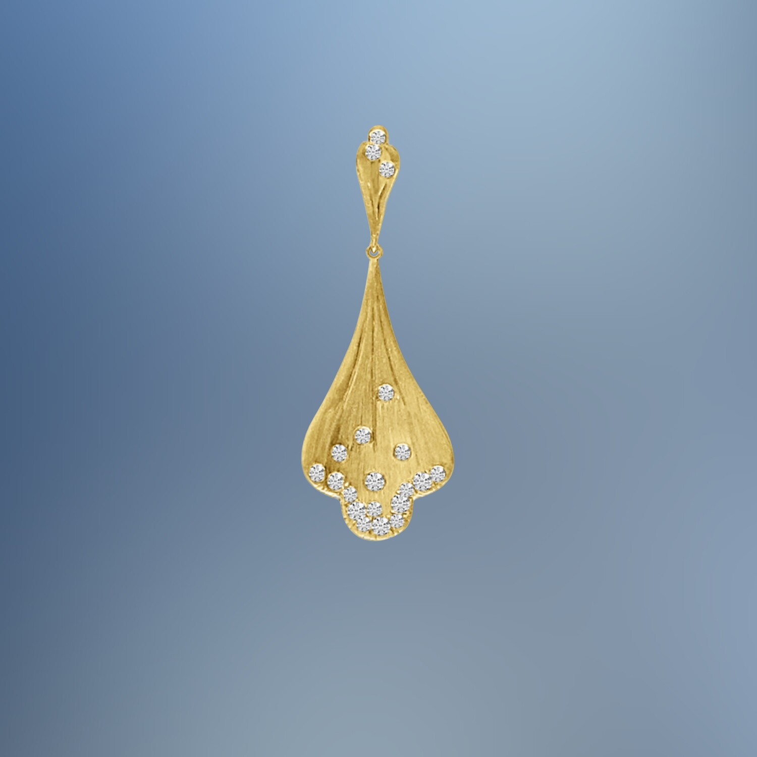 14KT YELLOW BRUSHED GOLD DIAMOND FAN PENDANT FEATURING DIAMONDS TOTALING 0.25 CTS 14KT YELLOW BRUSHED GOLD DIAMOND FAN PENDANT FEATURING DIAMONDS TOTALING 0.25 CTS