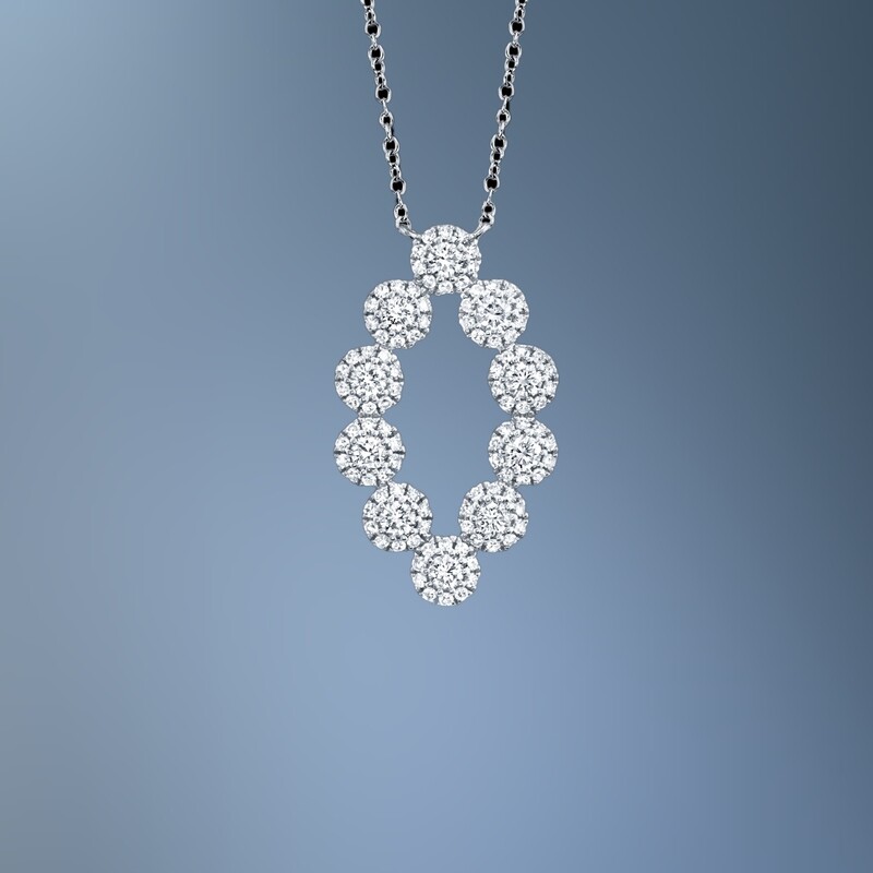 14KT WHITE GOLD OVAL DIAMOND PENDANT FEATURING  110 ROUND BRILLIANT CUT DIAMONDS TOTALING  0.61 CTS