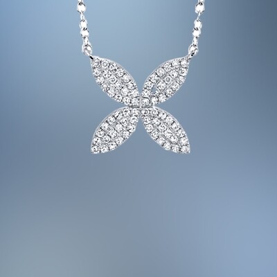 14KT WHITE GOLD DIAMOND FLOWER NECKLACE FEATURING 72 ROUND BRILLIANT CUT DIAMONDS TOTALING 0.20 CTS.