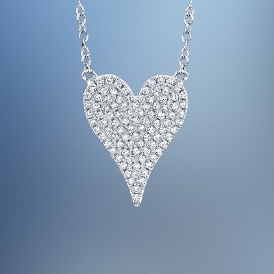 14KT WHITE GOLD DIAMOND PAVÉ HEART NECKLACE FEATURING 57 ROUND BRILLIANT CUT DIAMONDS TOTALING 0.11 CTS