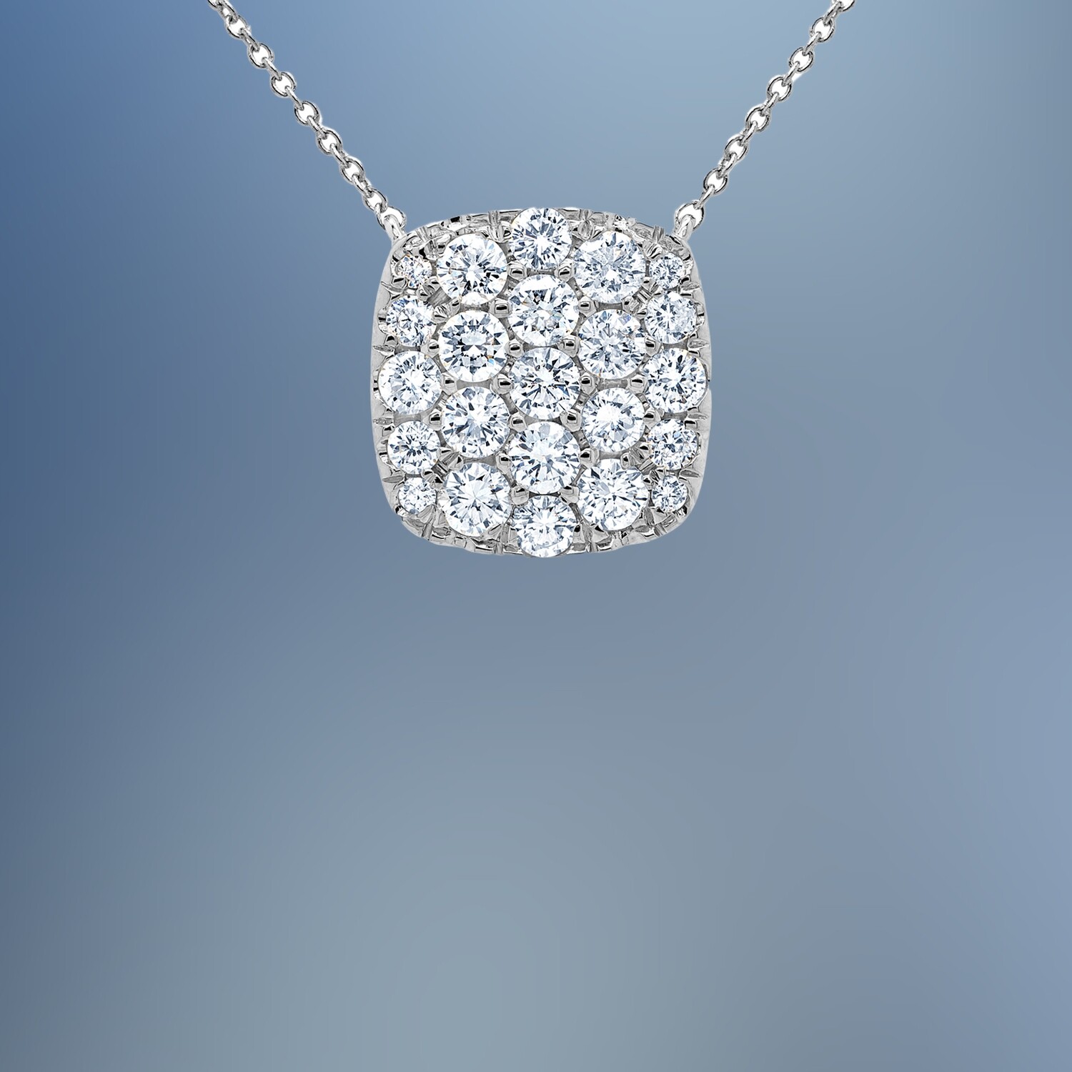 14KT WHITE GOLD DIAMOND PENDANT FEATURING 23 ROUND BRILLIANT CUT DIAMONDS TOTALING 1.09CTS