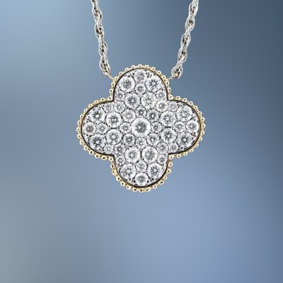 14KT YELLOW & WHITE GOLD DIAMOND PENDANT FEATURING ROUND BRILLIANT CUT DIAMONDS TOTALING 1.50 CTS