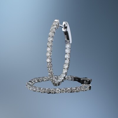 14KT WHITE GOLD INSIDE/OUTSIDE DIAMOND HOOP EARRINGS FEATURING 50 ROUND BRILLIANT CUT DIAMONDS TOTALING 1.25 CTS