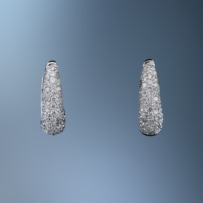 14KT WHITE GOLD DIAMOND HOOP EARRINGS FEATURING PAVÉ SET DIAMONDS TOTALING 1.24 CTS