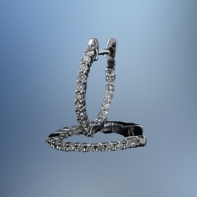 14KT WHITE GOLD DIAMOND HOOP EARRINGS FEATURING 38 ROUND BRILLIANT CUT DIAMONDS TOTALING 0.45 CTS