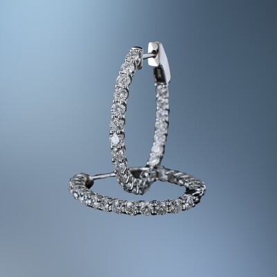 14KT WHITE GOLD DIAMOND HOOP EARRINGS FEATURING 42 ROUND BRILLIANT CUT DIAMONDS TOTALING 1.88 CTS