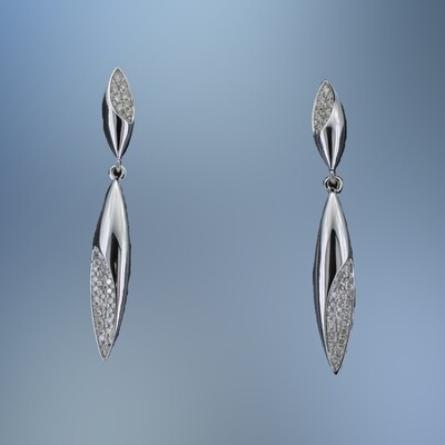 14KT WHITE GOLD AND DIAMOND LADY'S DANGLE EARRINGS FEATURING ROUND BRILLIANT CUT DIAMONDS TOTALING 0.31 CTS