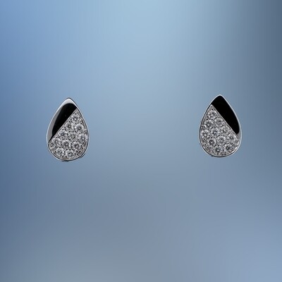 14KT WHITE GOLD PEAR SHAPE BUTTON EARRINGS FEATURING 22 PAVÉ SET ROUND BRILLIANT CUT DIAMONDS TOTALING 0.30 CTS