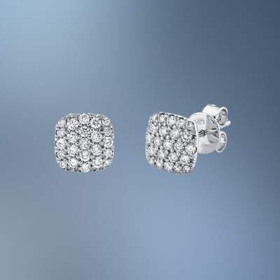 14 KT WHITE GOLD DIAMOND EARRINGS FEATURING 46 PAVÉ SET ROUND BRILLIANT CUT DIAMOND TOTALING .50 CTS