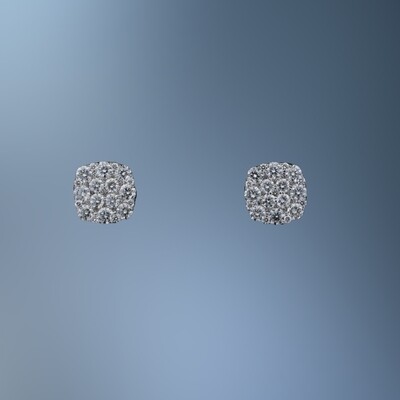 18 KT WHITE GOLD DIAMOND EARRINGS FEATURING 62 ROUND BRILLIANT CUT DIAMONDS TOTALING 1.37 CTS