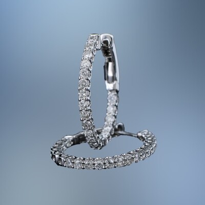 14K WHITE GOLD INSIDE/OUTSIDE OVAL DIAMOND HOOP EARRINGS FEATURING 42 ROUND BRILLIANT CUT DIAMONDS TOTALING 1.45 CTS