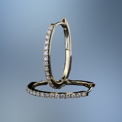 14KT YELLOW GOLD DIAMOND HOOP EARRINGS FEATURING 32 ROUND BRILLIANT DIAMONDS TOTALING 0.58 CTS