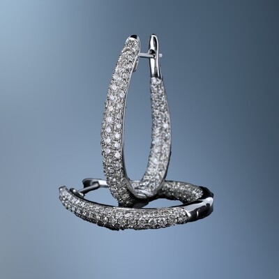 14KT WHITE GOLD DIAMOND HOOP EARRINGS FEATURING 190 PAVÉ SET ROUND BRILLIANT DIAMONDS TOTALING 2.22 CTS