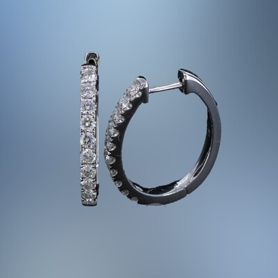 14KT WHITE GOLD DIAMOND HOOP EARRINGS FEATURING 20 ROUND BRILLIANT CUT DIAMONDS TOTALING 0.76 CTS