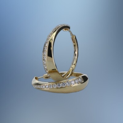SC29944Y  14KT YELLOW GOLD LADY'S DIAMOND HOOP EARRINGS FEATURING 48 ROUND BRILLIANT CUT DIAMONDS TOTALING .63 CTS. WITH A HINGE BACK CLOSURE