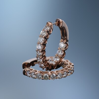 14KT ROSE GOLD INSIDE OUT DIAMOND HOOP EARRINGS FEATURING 26 ROUND BRILLIANT CUT DIAMONDS TOTALING 4.61 CTS