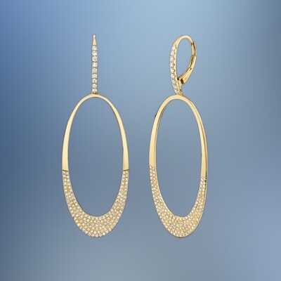 14KT YELLOW GOLD OVAL DANGLE EARRINGS FEATURING ROUND BRILLIANT CUT DIAMONDS TOTALING 0.85 CTS