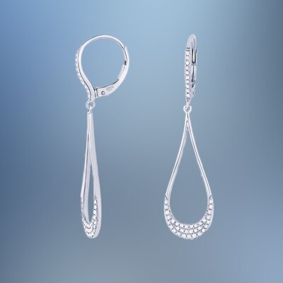14KT WHITE GOLD DIAMOND DANGLE EARRINGS FEATURING 96 ROUND BRILLIANT CUT DIAMONDS TOTALING 0.26 CTS