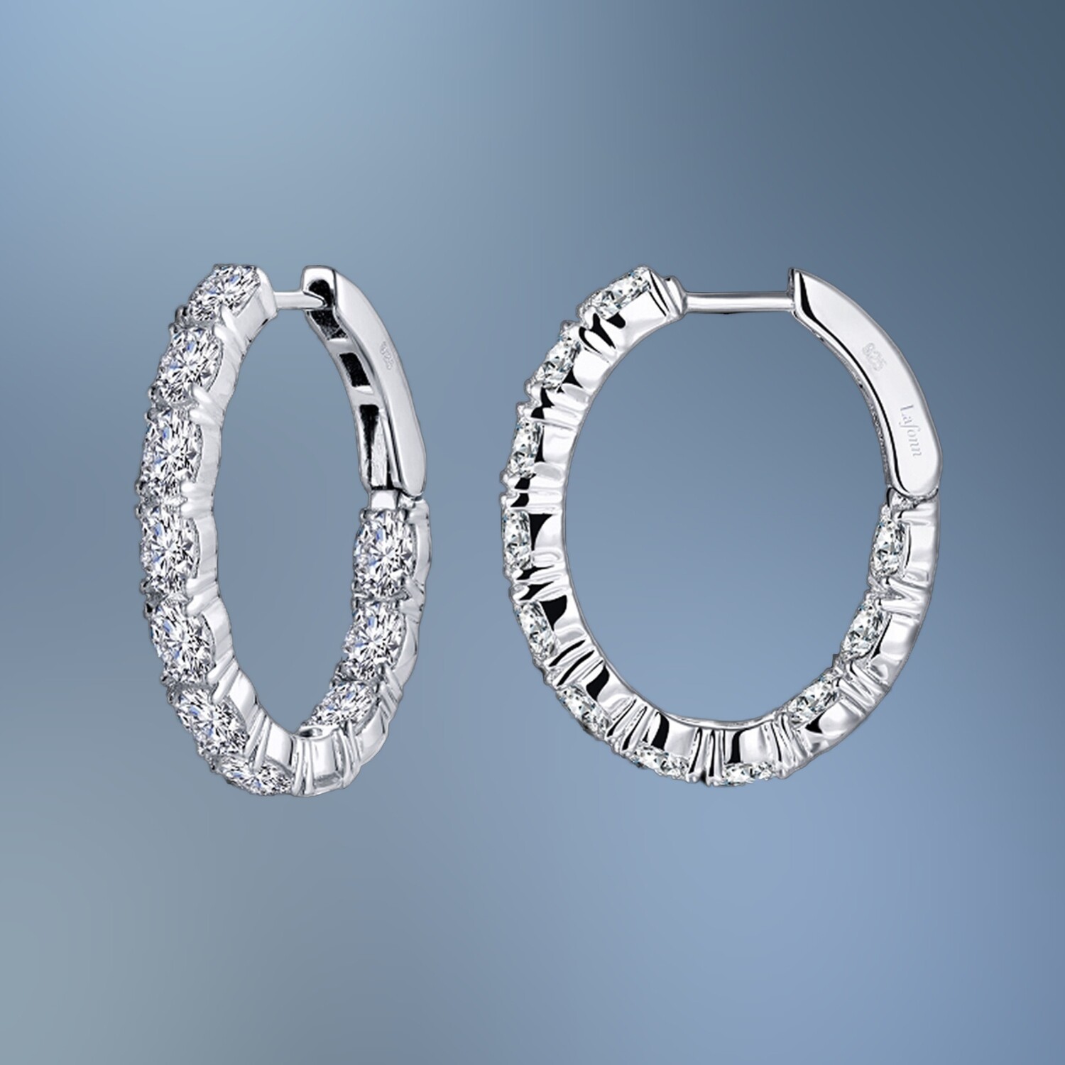 14KT WHITE GOLD INSIDE/OUTSIDE DIAMOND HOOP EARRINGS FEATURING 50 ROUND BRILLIANT CUT DIAMONDS TOTALING 0.88 CTS