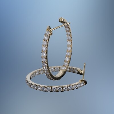 14KT YELLOW GOLD INSIDE/OUTSIDE DIAMOND HOOP EARRINGS FEATURING 52 ROUND BRILLIANT DIAMONDS TOTALING 2.72 CTS