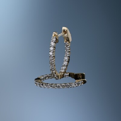 14KT YELLOW GOLD DIAMOND HOOP EARRINGS FEATURING 38 ROUND BRILLIANT CUT DIAMONDS TOTALING 0.44 CTS