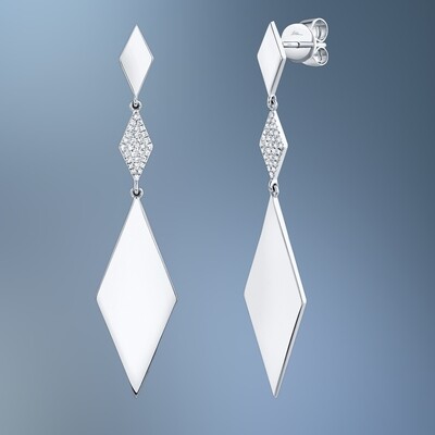 14KT WHITE GOLD DIAMOND DANGLE EARRINGS FEATURING 62 ROUND BRILLIANT CUT DIAMONDS TOTALING 0.15 CTS