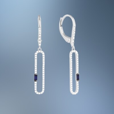 14KT WHITE GOLD DIAMOND AND SAPPHIRE PAPERCLIP STYLE EARRINGS FEATURING ROUND BRILLIANT CUT DIAMONDS TOTALING 0.20 CTS AND SAPPHIRES TOTALING 0.11 CTS