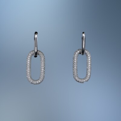 14 KT WHITE AND YELLOW GOLD DIAMOND LINK EARRINGS FEATURING 220 PAVE SET ROUND BRILLIANT CUT DIAMONDS TOTALING 0.81 CTS