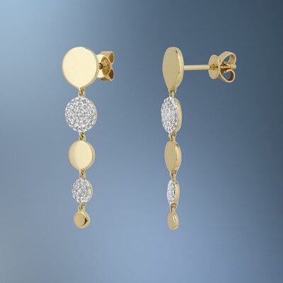 14KT TWO-TONE DIAMOND DROP EARRINGS FEATURING 90 ROUND BRILLIANT CUT DIAMONDS TOTALING 0.20 CTS