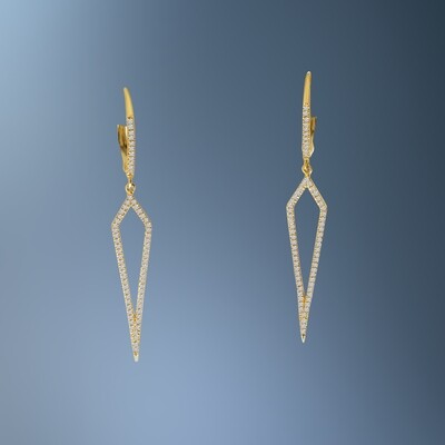 14KT YELLOW GOLD DIAMOND DANGLE EARRINGS FEATURING ROUND BRILLIANT CUT DIAMONDS TOTALING 0.41 CTS