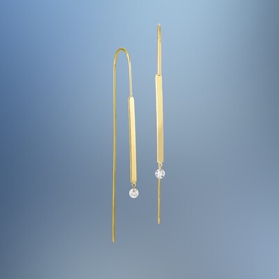 14KT YELLOW GOLD WIRE PIERCED DIAMOND EARRINGS FEATURING 2 ROUND BRILLIANT CUT DIAMONDS TOTALING 0.16 CTS