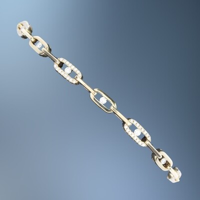 ONE 14KT YELLOW GOLD LADYS DIAMOND BRACELET CONTAINING .75 CT TOTAL WEIGHT OF NATURAL ROUND BRILLIANT CUT DIAMONDS WITH A HIDDEN BOX CLOSURE AND A SAFETY CLASP.