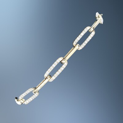 14 KT YELLOW GOLD PAPERCLIP DIAMOND BRACELET FEATURING 130 ROUND BRILLIANT CUT DIAMONDS TOTALING 1.70 CTS