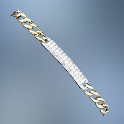 14KT WHITE AND YELLOW GOLD DIAMOND "ID" BRACELET FEATURING 53 ROUND BRILLIANT CUT DIAMONDS TOTALING .71 CTS. WITH A CURB LINK AND A HIDDEN BOX CLASP WITH SAFETY.