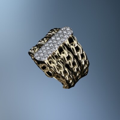 14KT TWO-TONE DIAMOND FASHION RING FEATURING 28 ROUND BRILLIANT CUT DIAMONDS TOTALING 0.41 CTS.